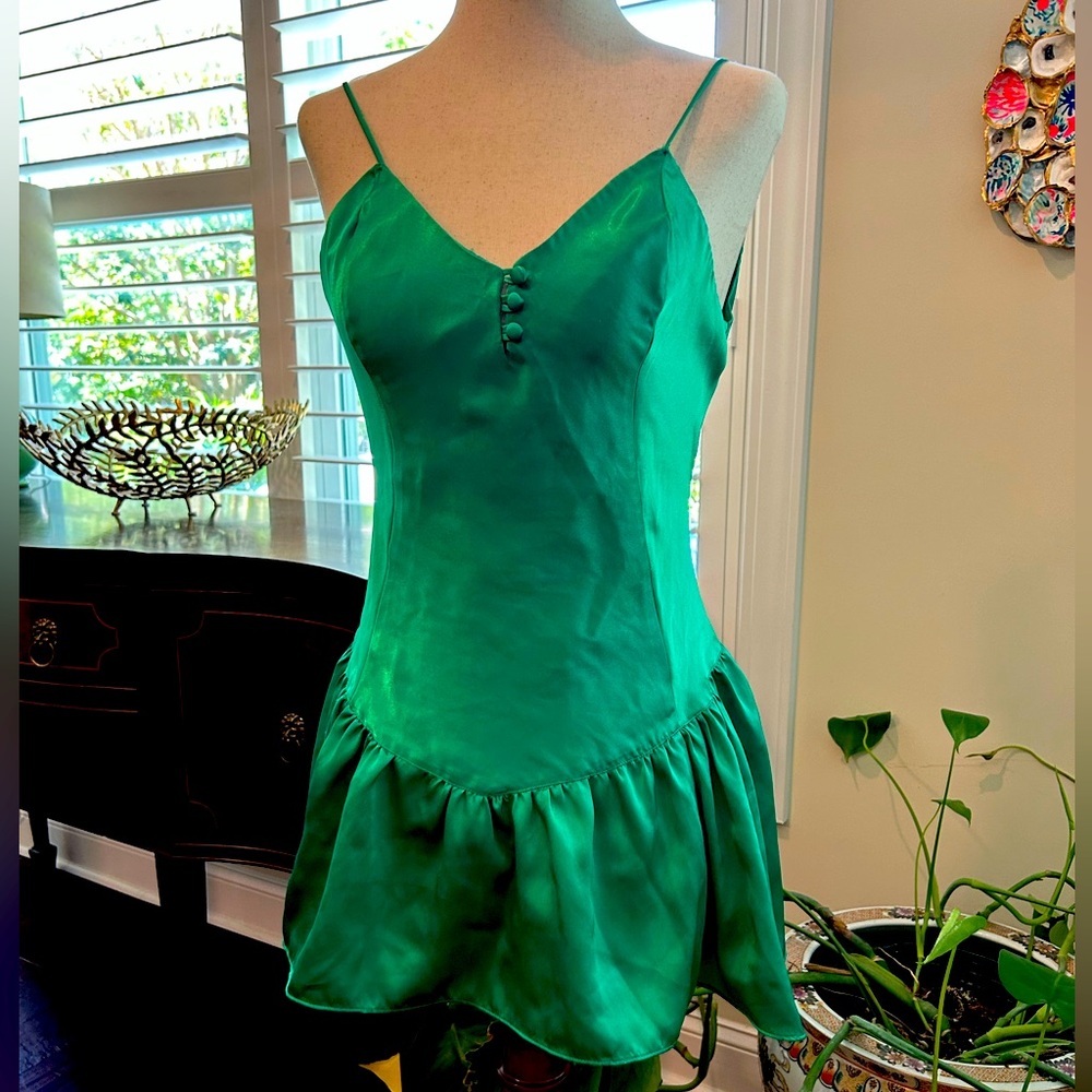 Victoria’s Secret Gold Label Peplum Green Satin Teddy